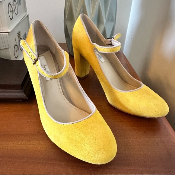 ✨Boden✨100% Suede Maryjanes in Yellow Leather Size 38.5 - Picture 2 of 6